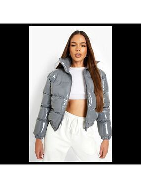 💋BOOHOO PUFF COAT HIGH SHINE FUNNEL NECK!!!